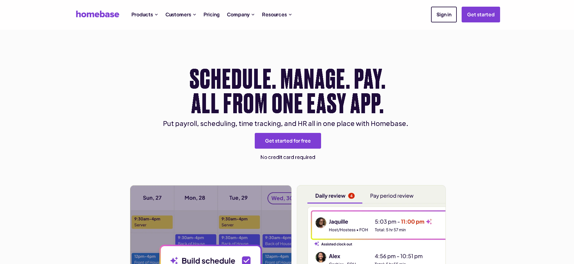 Homebase interface screenshot