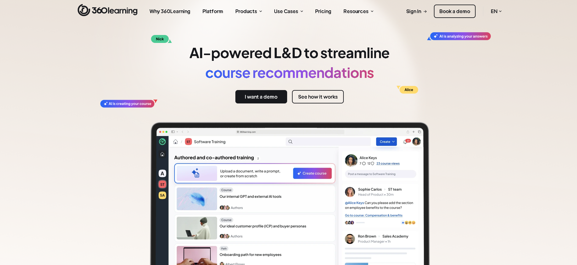 360Learning interface screenshot